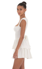 Wide Strap Ruffle Dress in White