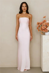 The Seraphina Strapless Satin Maxi Dress Pink