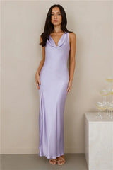 The Loretta Cowl Satin Maxi Dress Lilac
