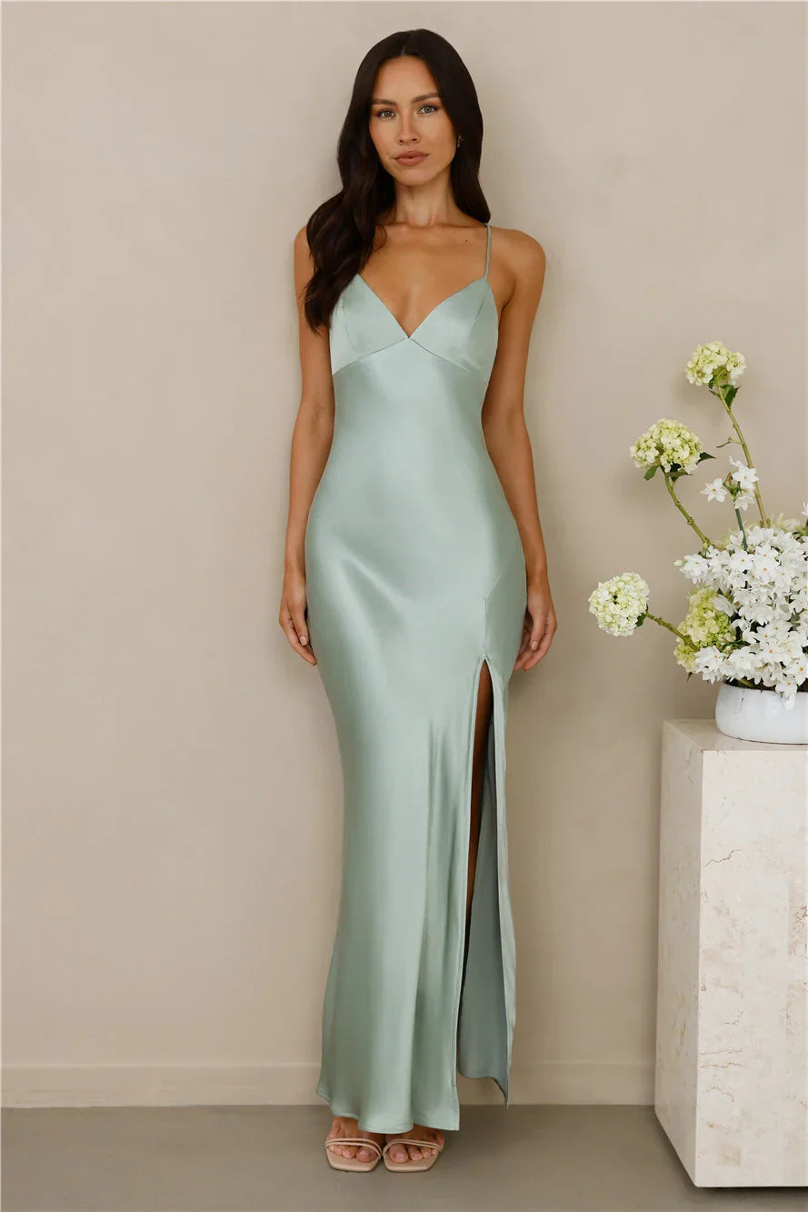 The Sophia Satin Maxi Dress Sage
