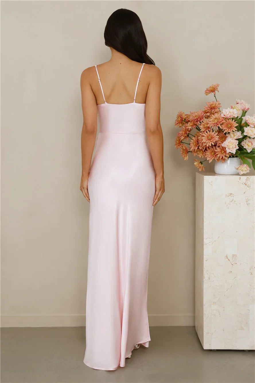 The Evelina Satin Maxi Dress Pink