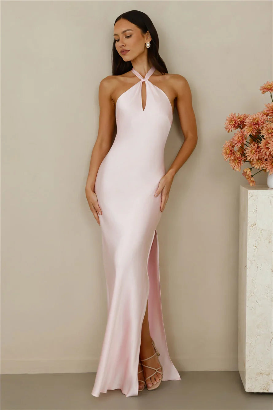 The Delilah Satin Halter Maxi Dress Pink