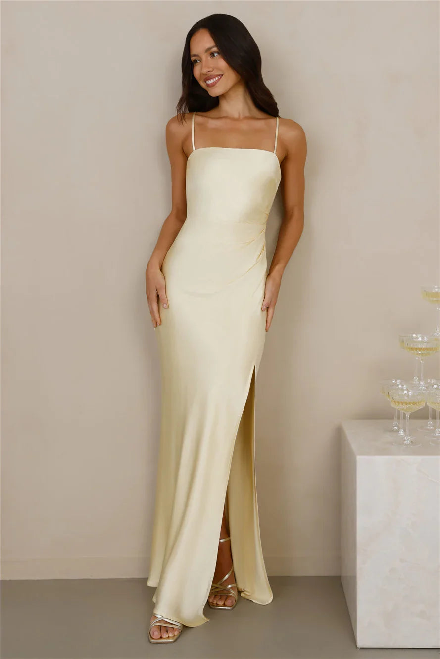 The Violetta Satin Maxi Dress Yellow