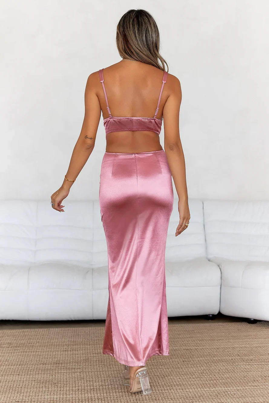 Sunset Views Satin Midi Dress Pink