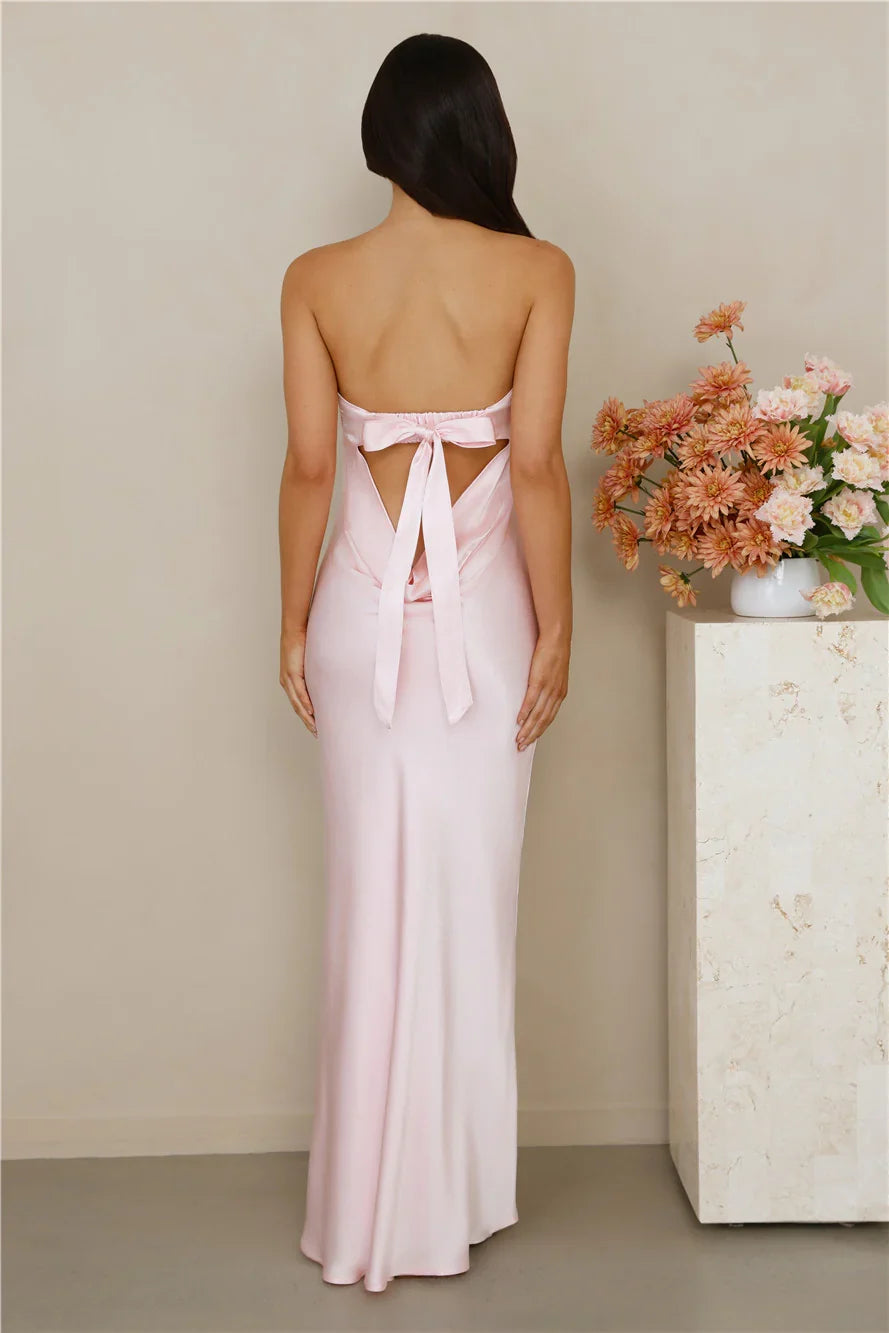 The Felicity Strapless Satin Maxi Dress Pink