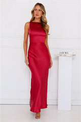 Unveiled Sophistication Satin Maxi Dress Ruby