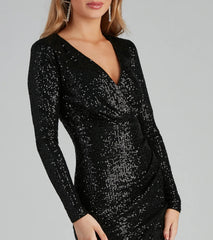 Twinkle In Sequin Long Sleeve Wrap Dress