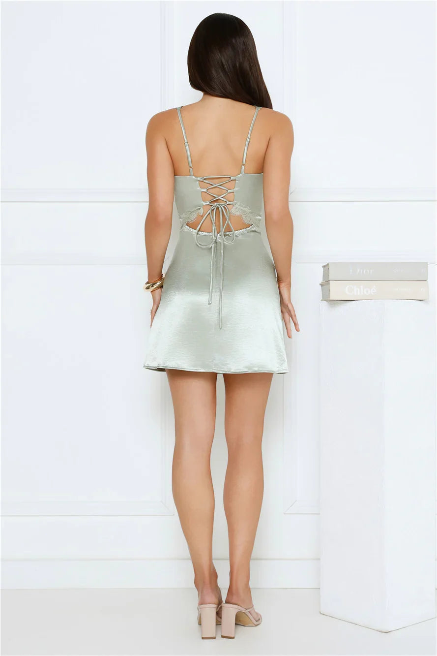 Sweet Tease Satin Mini Dress Sage
