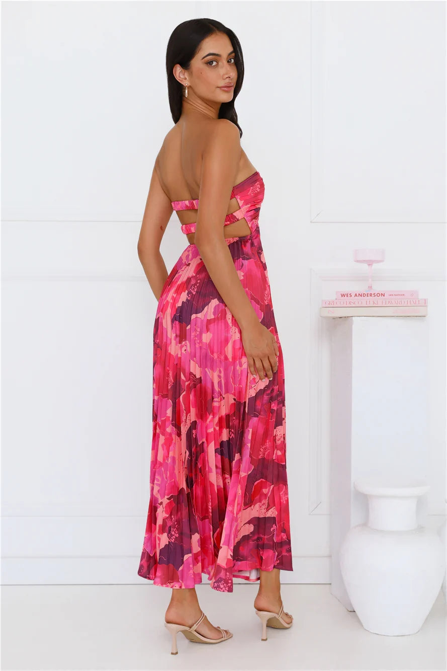 Swirly Strapless Maxi Dress Pink