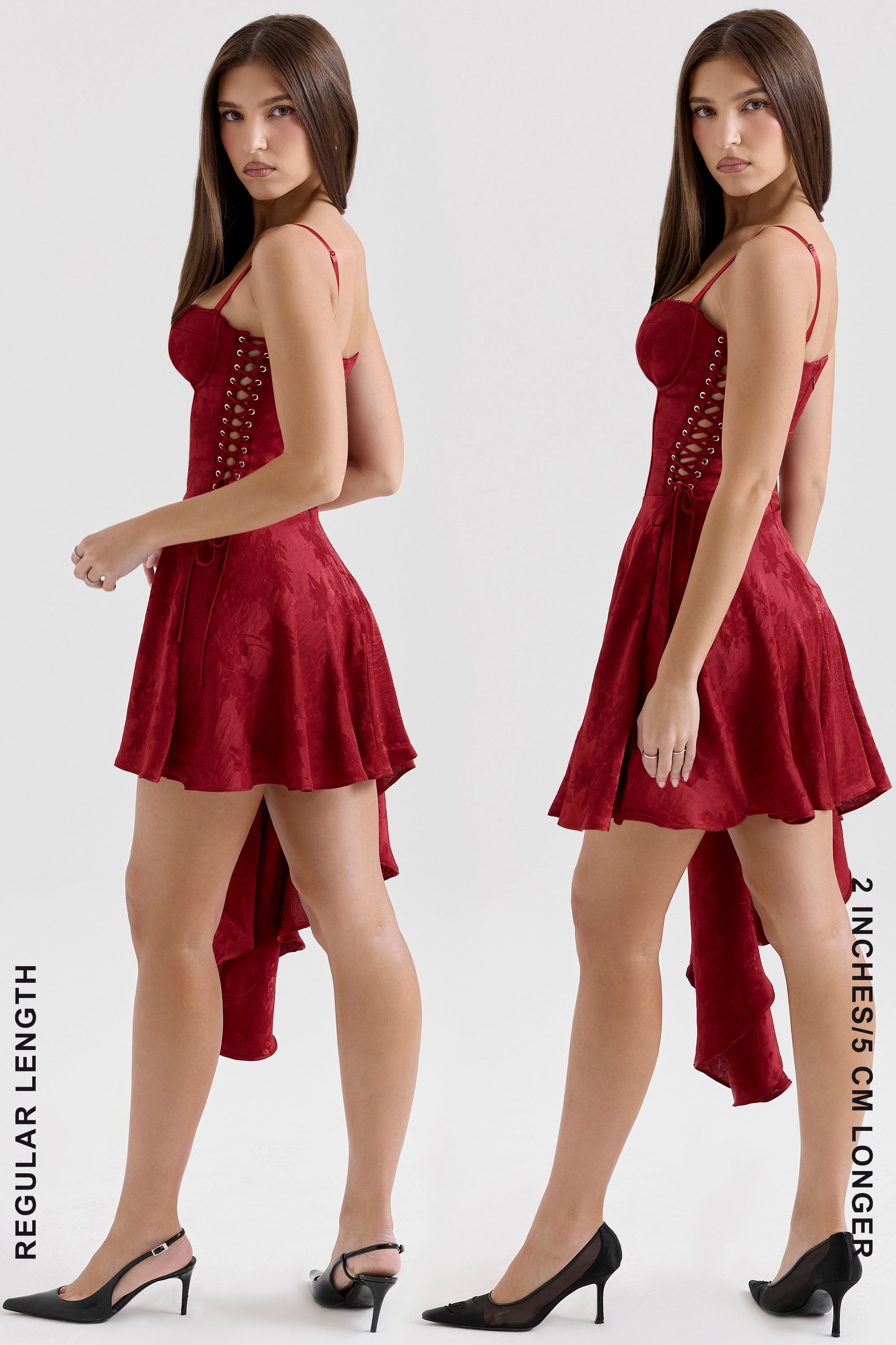 Wine Jacquard Satin Draped Mini Dress