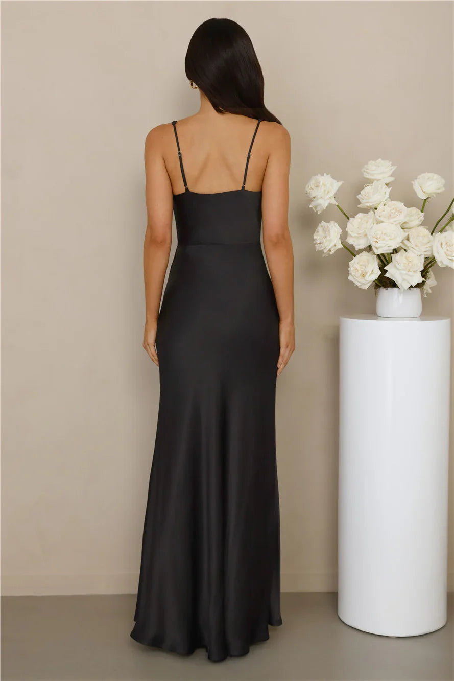 The Evelina Satin Maxi Dress Black